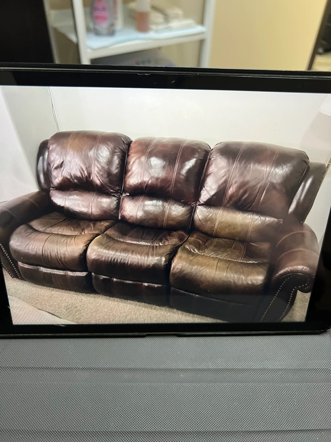 Dark Brown Leather Reclining Sofa and Loveseat Set - photo 3