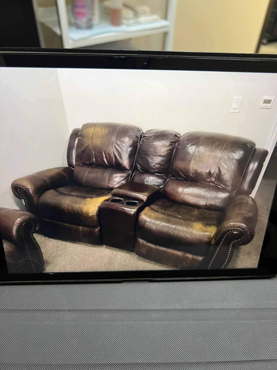 Dark Brown Leather Reclining Sofa and Loveseat Set - photo 2
