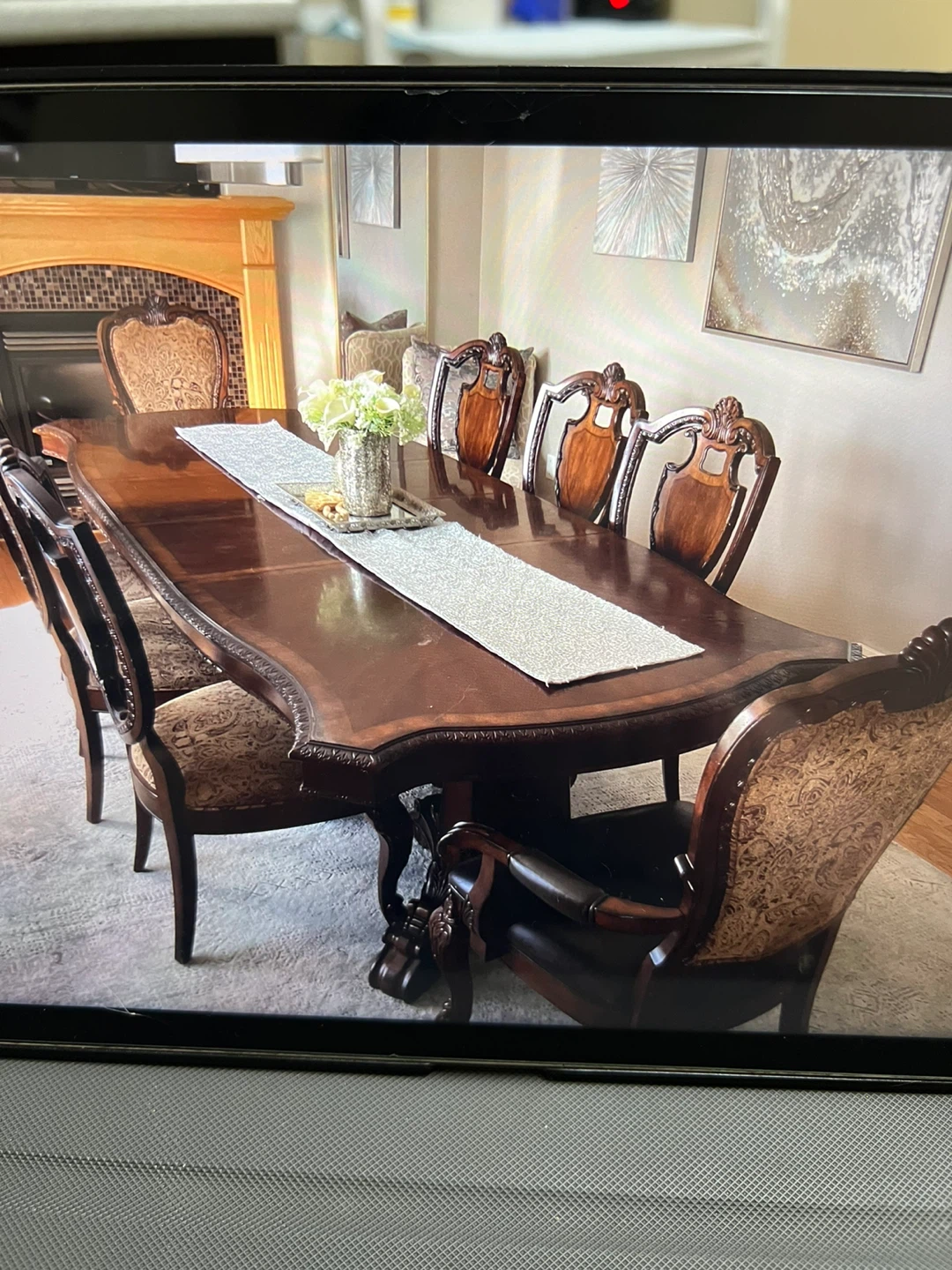 8-Piece Dining Set - Ornate Wood Table and Chairs