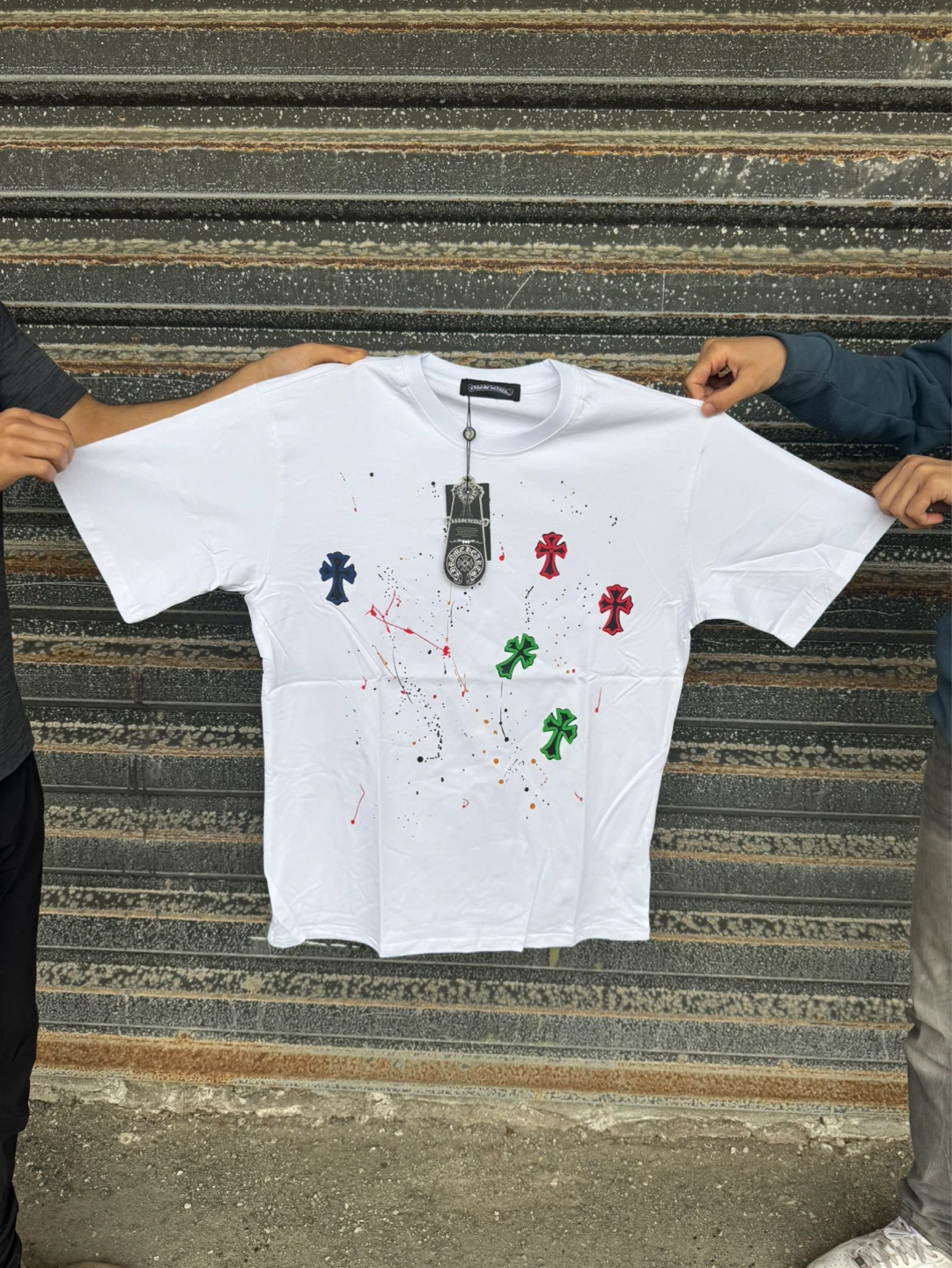 Chrome Hearts White T-Shirt - Splatter Cross Design