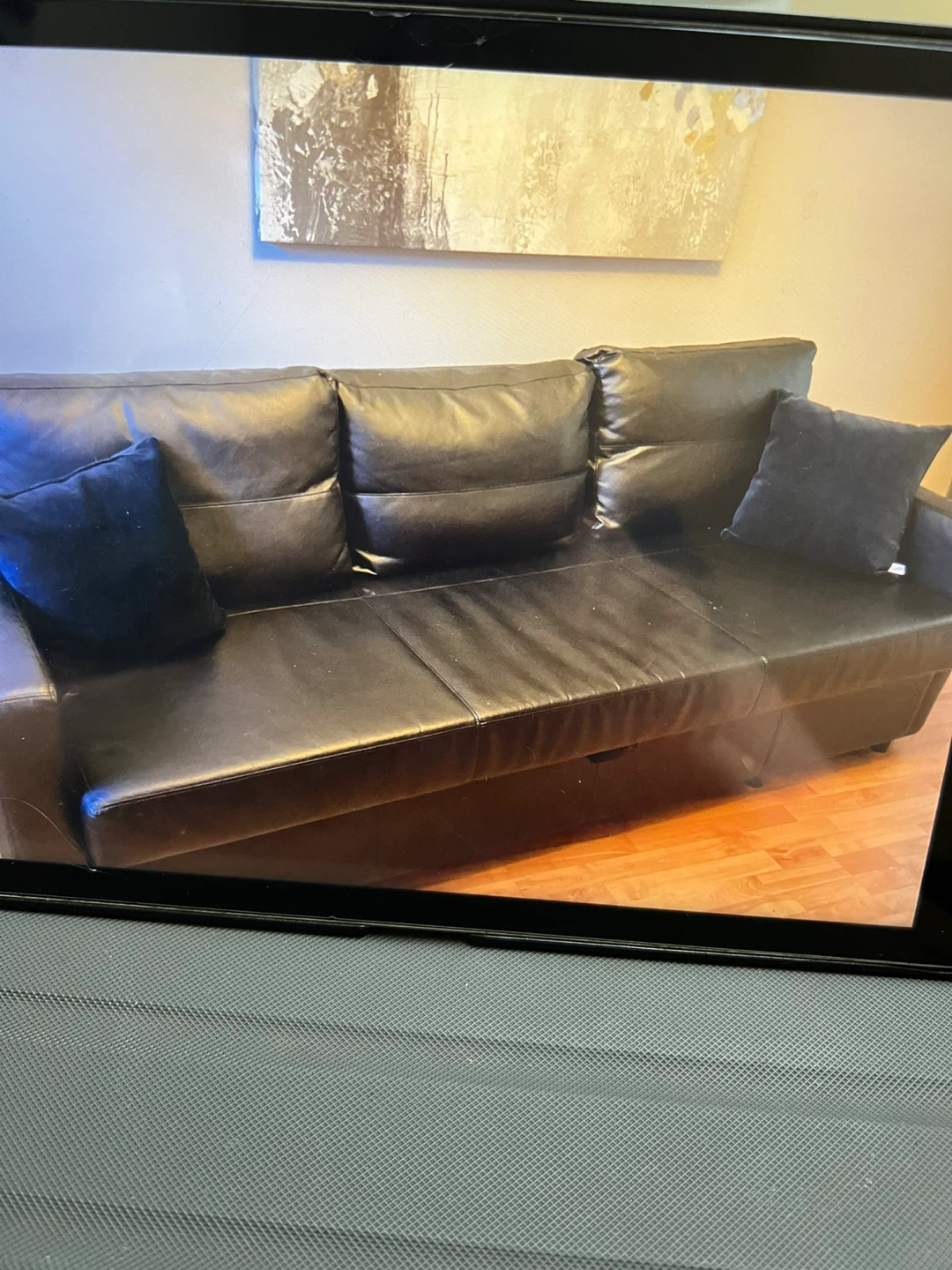 Black Leather Sofa with Chaise