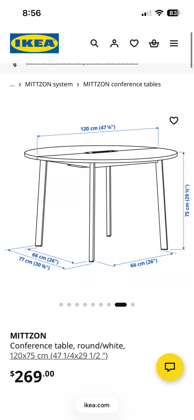IKEA MITTZON Table - Round White 120cm - photo 4