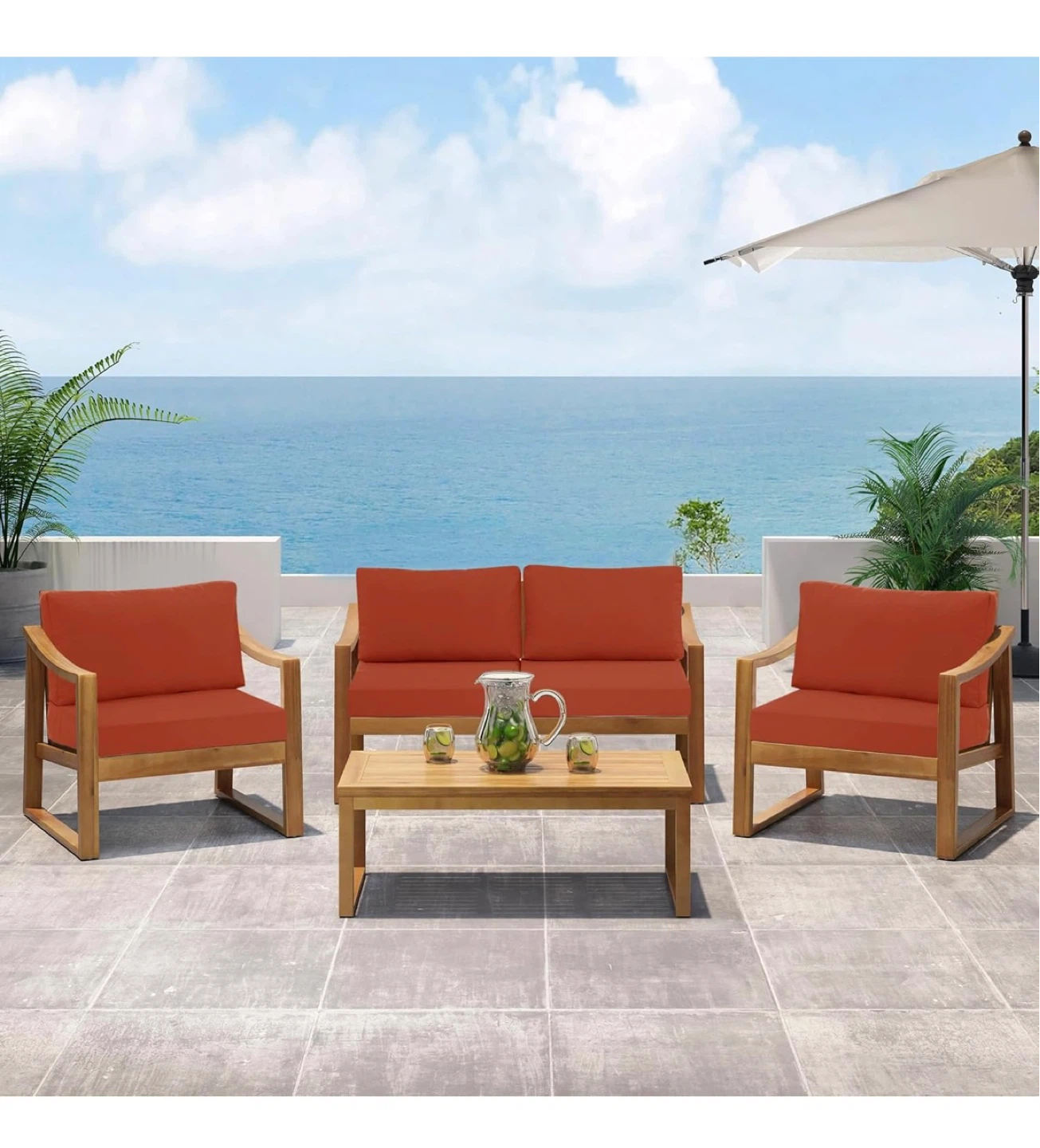 Set of 4 Outdoor Chair Cushions - Terracotta Orange