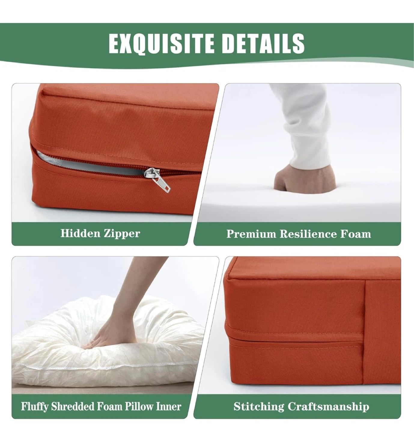Set of 4 Outdoor Chair Cushions - Terracotta Orange - photo 4