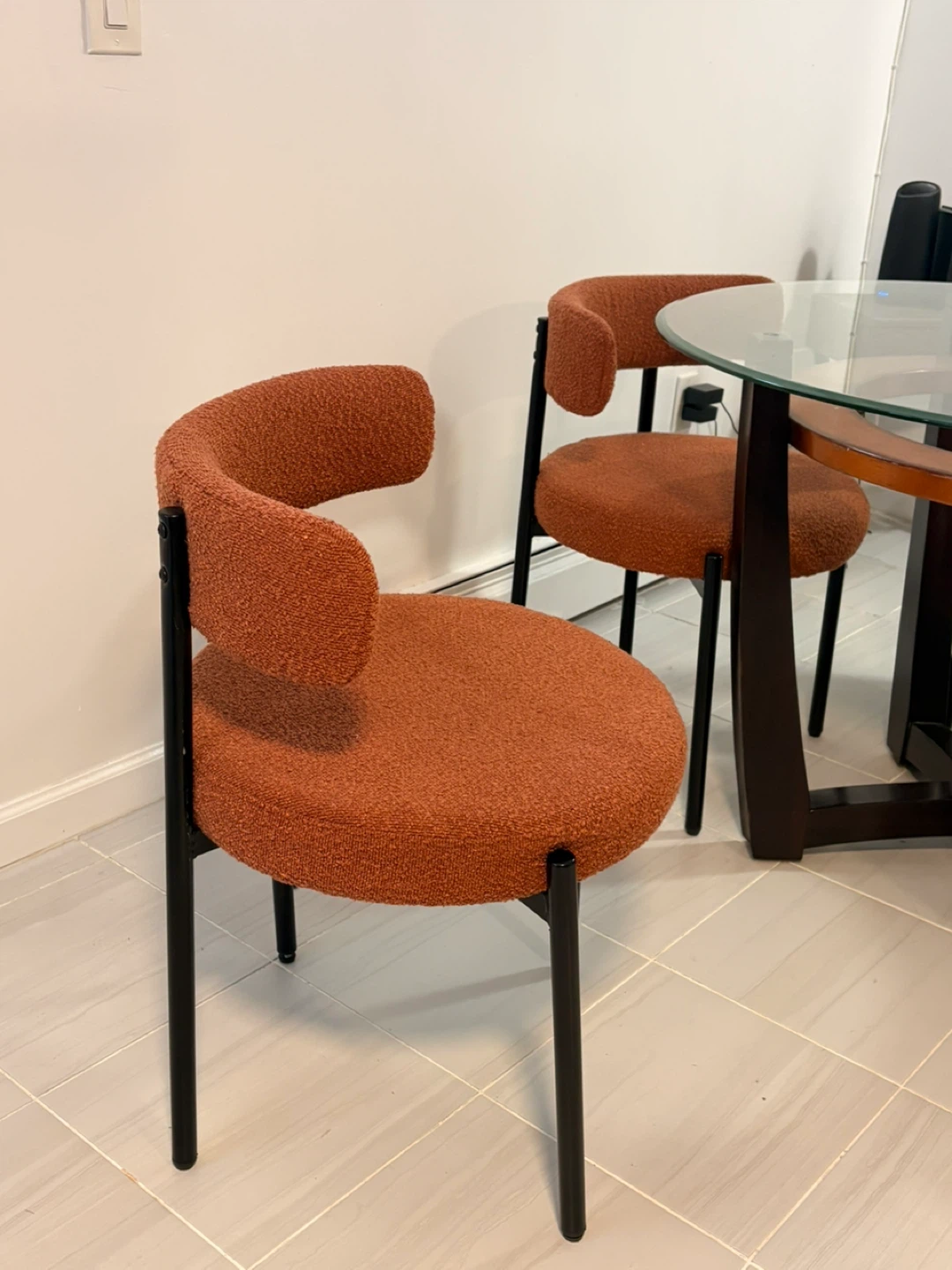 Boucle Dining Chairs - Set of 4 - Terracotta Orange - photo 3