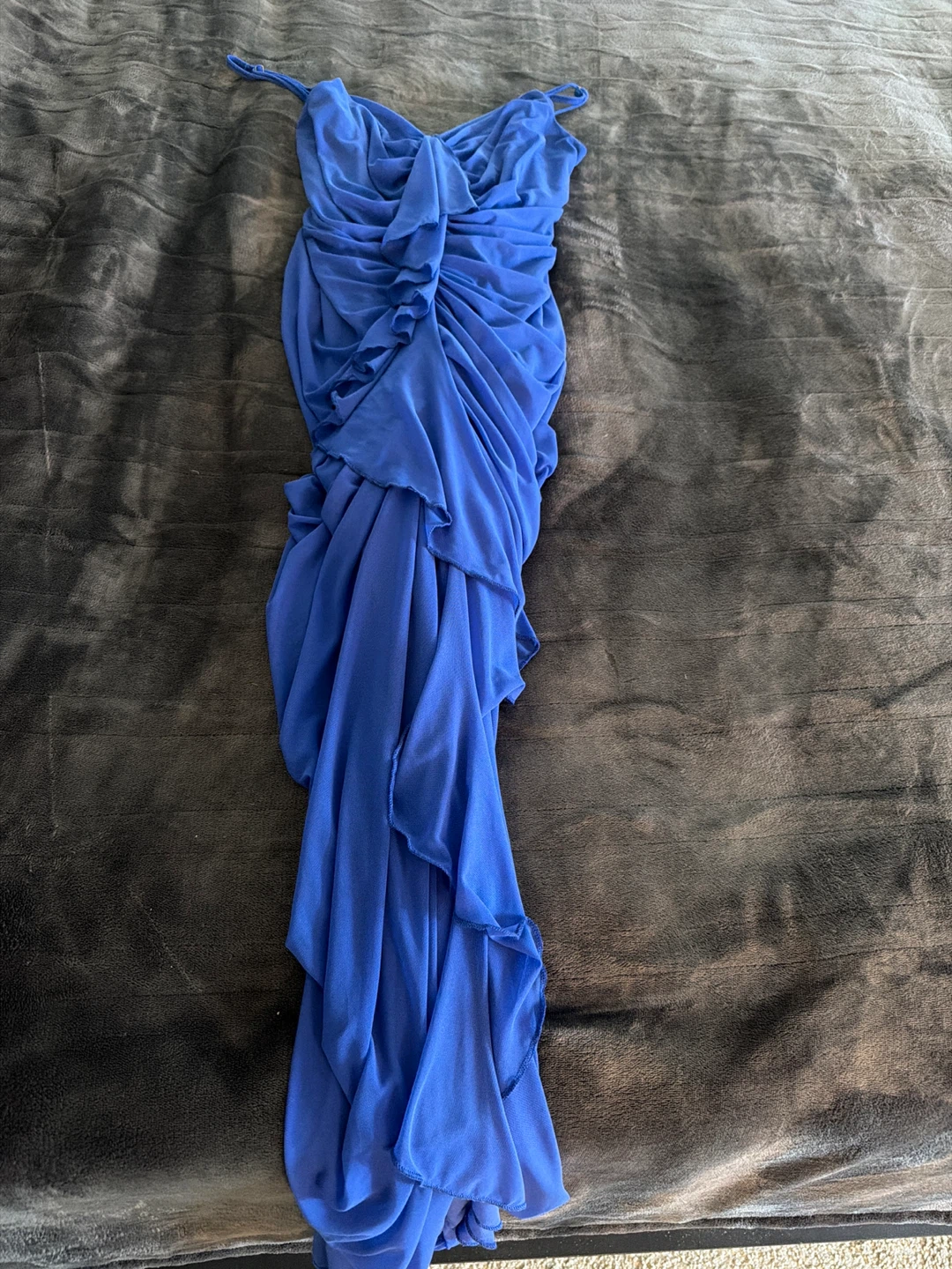 Blue Ruched Chiffon Gown