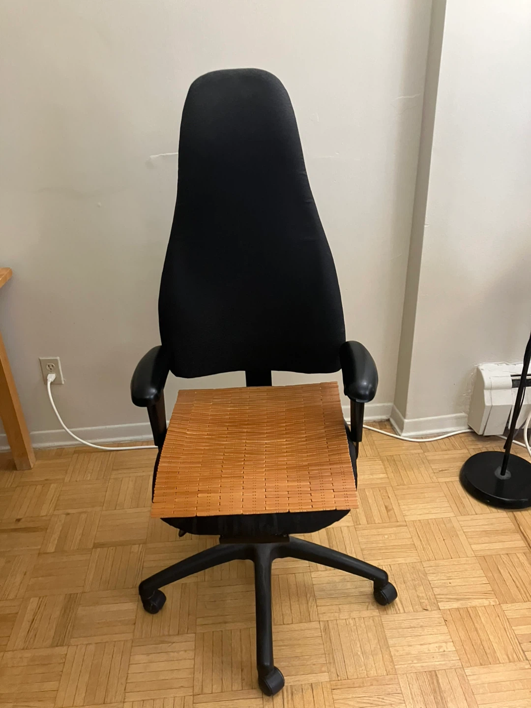 Black Office Chair with Bamboo Seat Pad