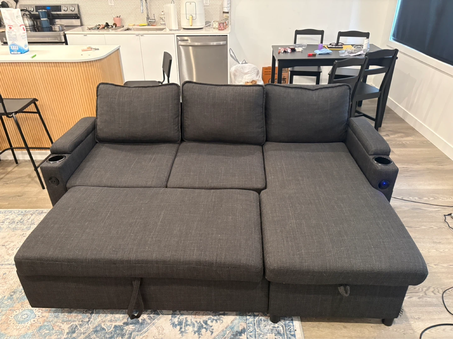 Dark Grey Sectional Sleeper Sofa with Storage - photo 2