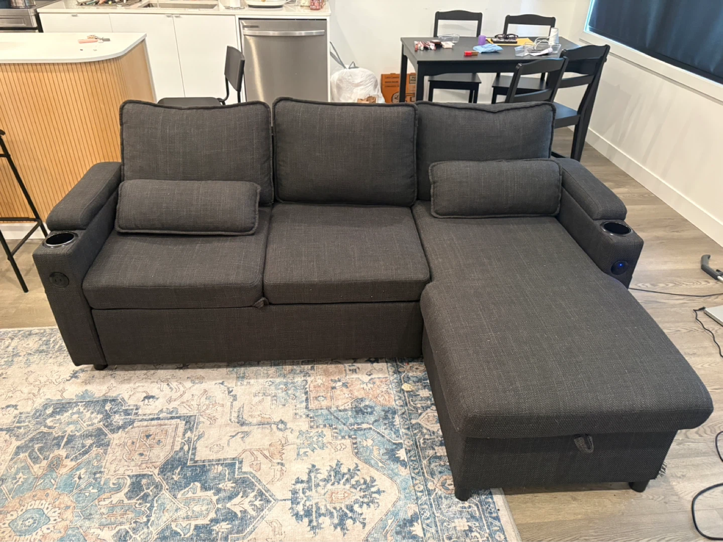Dark Grey Sectional Sleeper Sofa with Storage