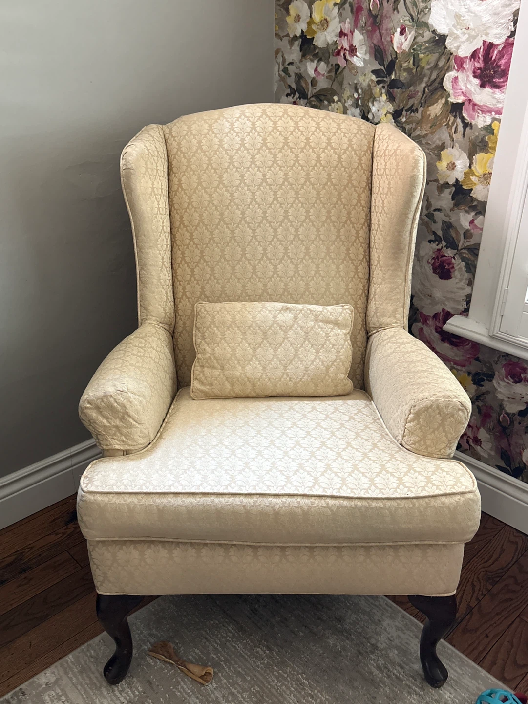 Cream Wingback Armchair with Throw Pillow - photo 2