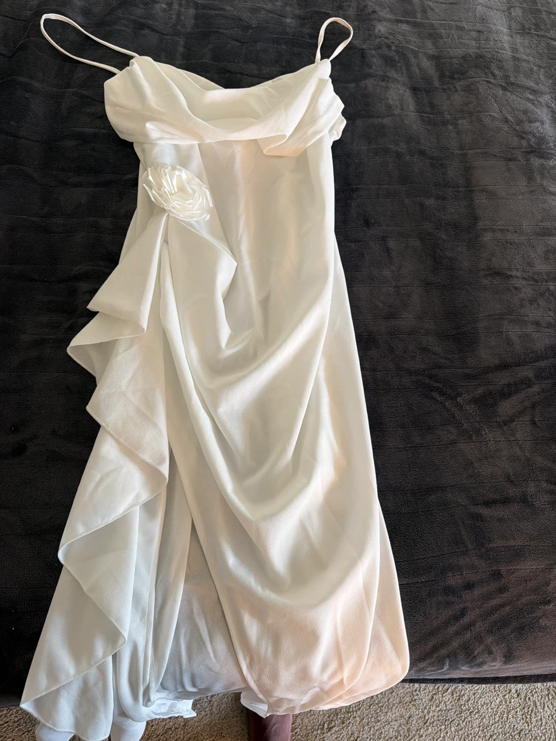 White Formal Dress with Rose Detail