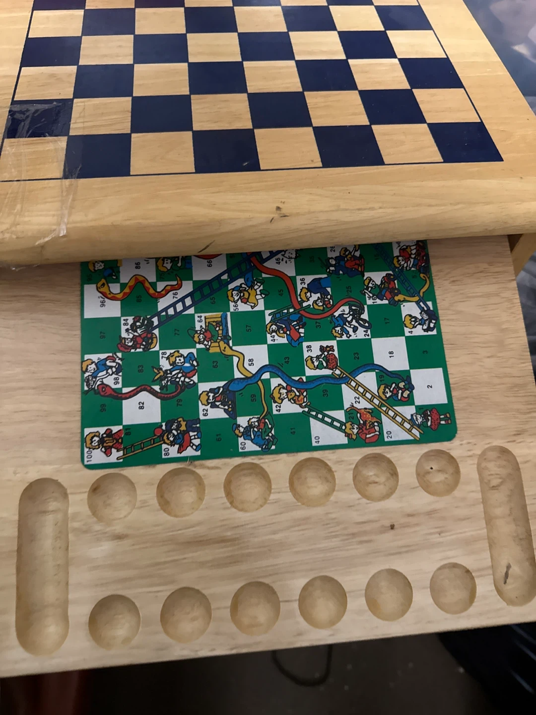 Wooden Chess and Snakes and Ladders Game Board Set - photo 2