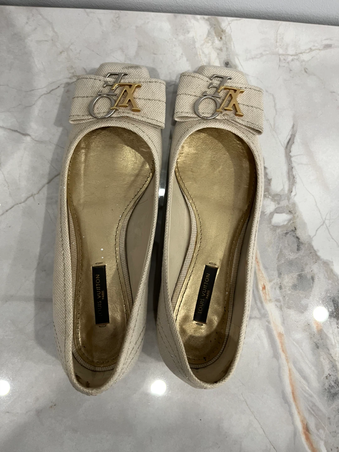 Louis Vuitton Flats - Size 37 Beige Canvas