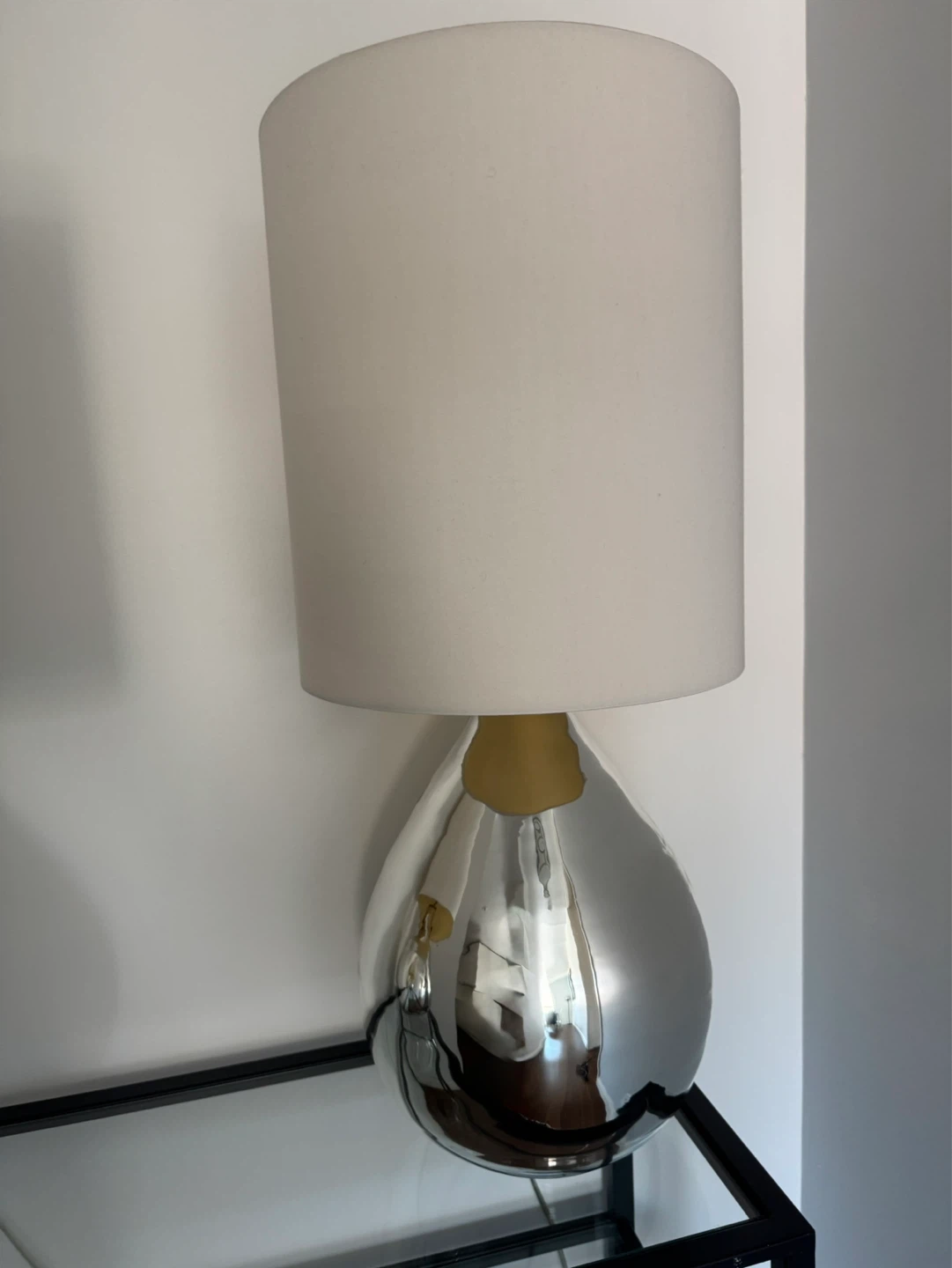 Set of 2 Mirrored Tear Drop Table Lamps with White Shades