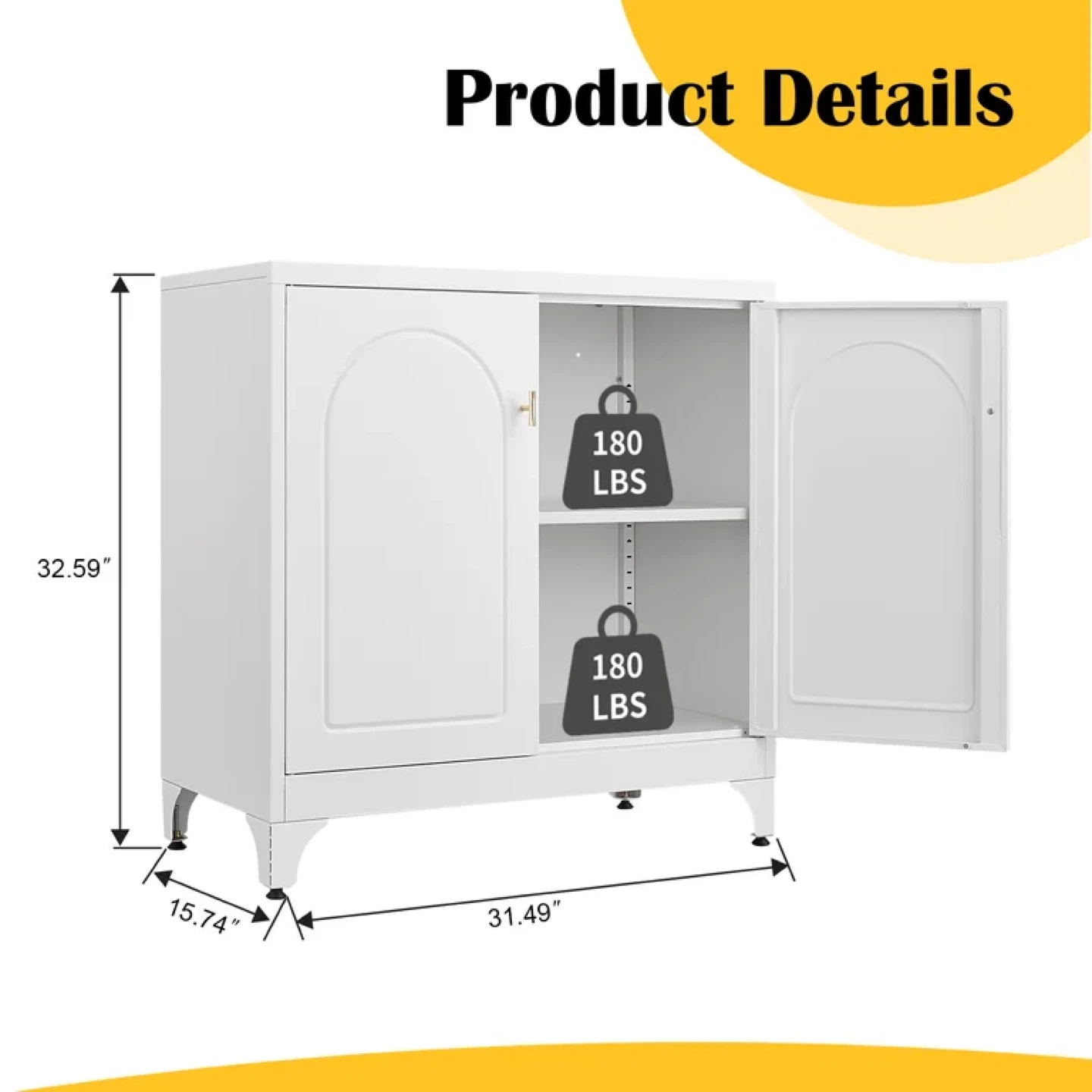 Polup 33-inch Modern Metal White Kitchen Sideboard