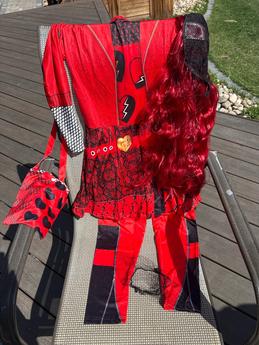Childs Red and Black Halloween Costume with Wig