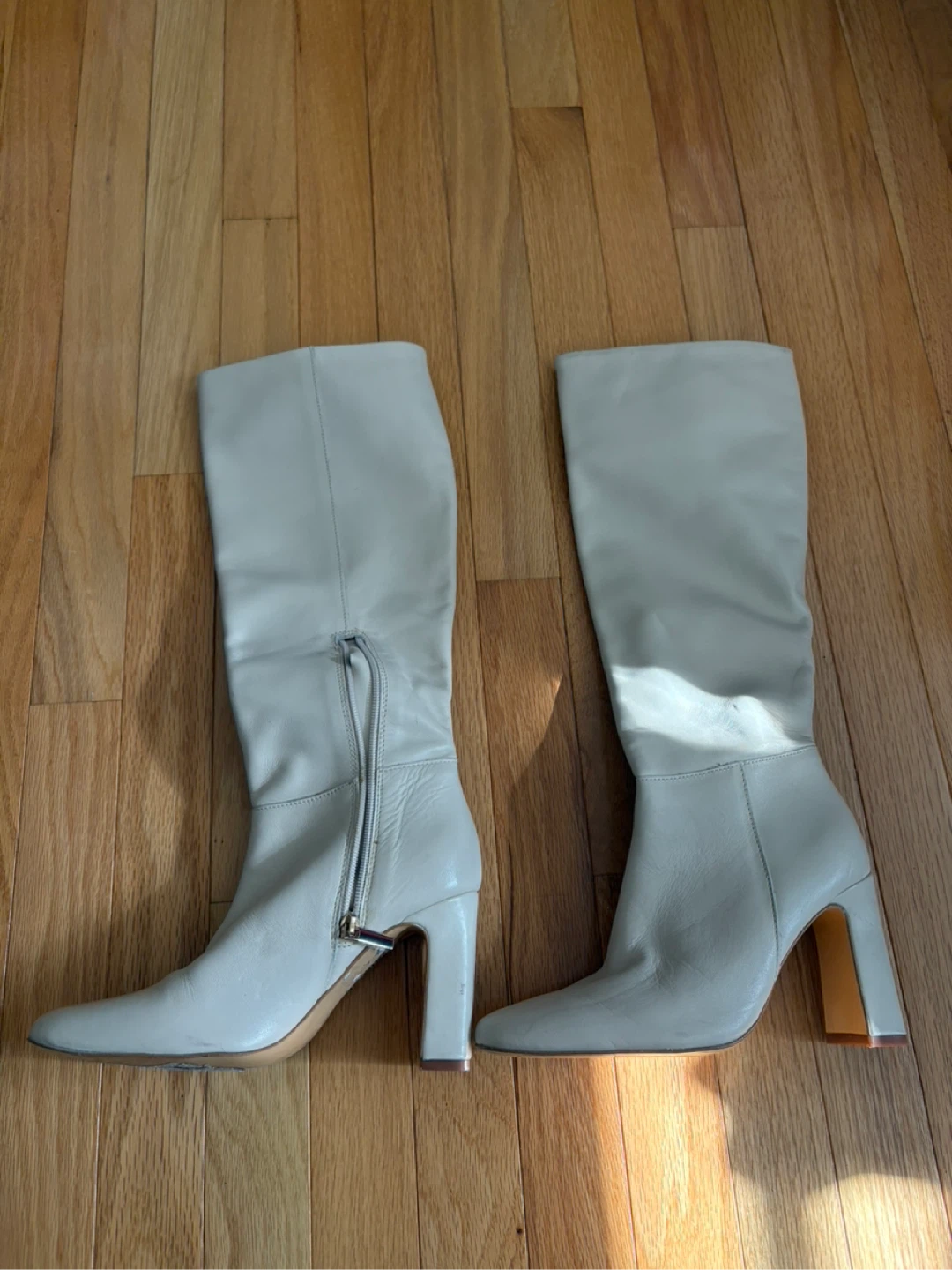 Cream Knee-High Leather Boots, size 6