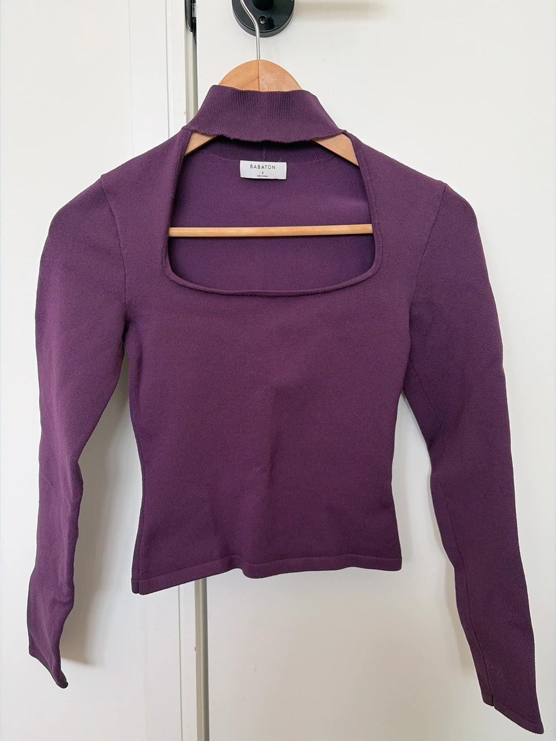 Babaton Purple Cut-Out Mock Neck Sweater Size S
