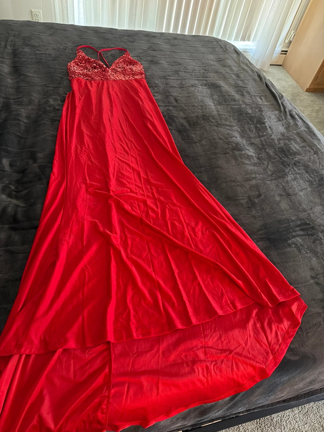 Red sequin top maxi dress