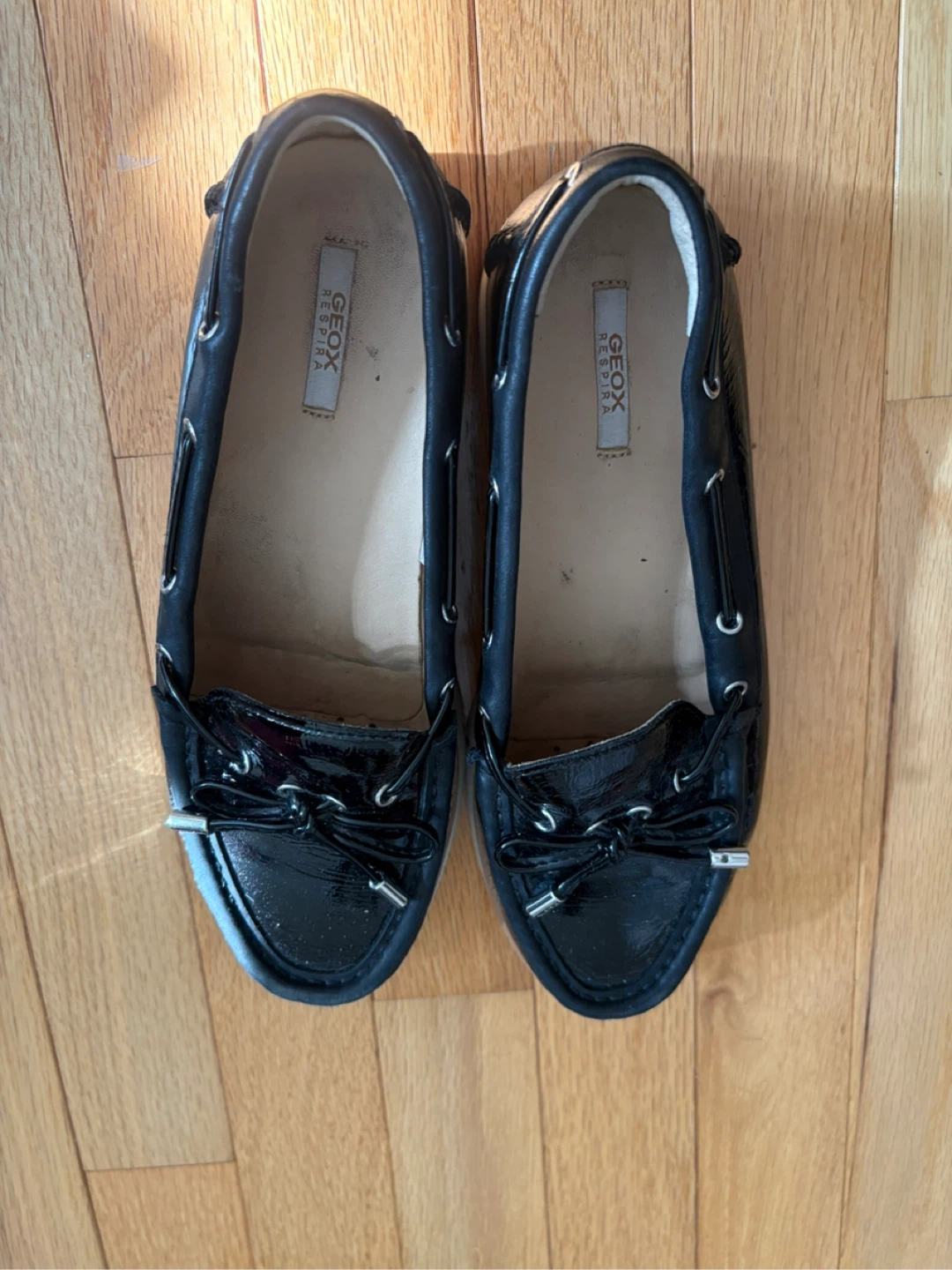 Geox Black Patent Leather Boat Shoes