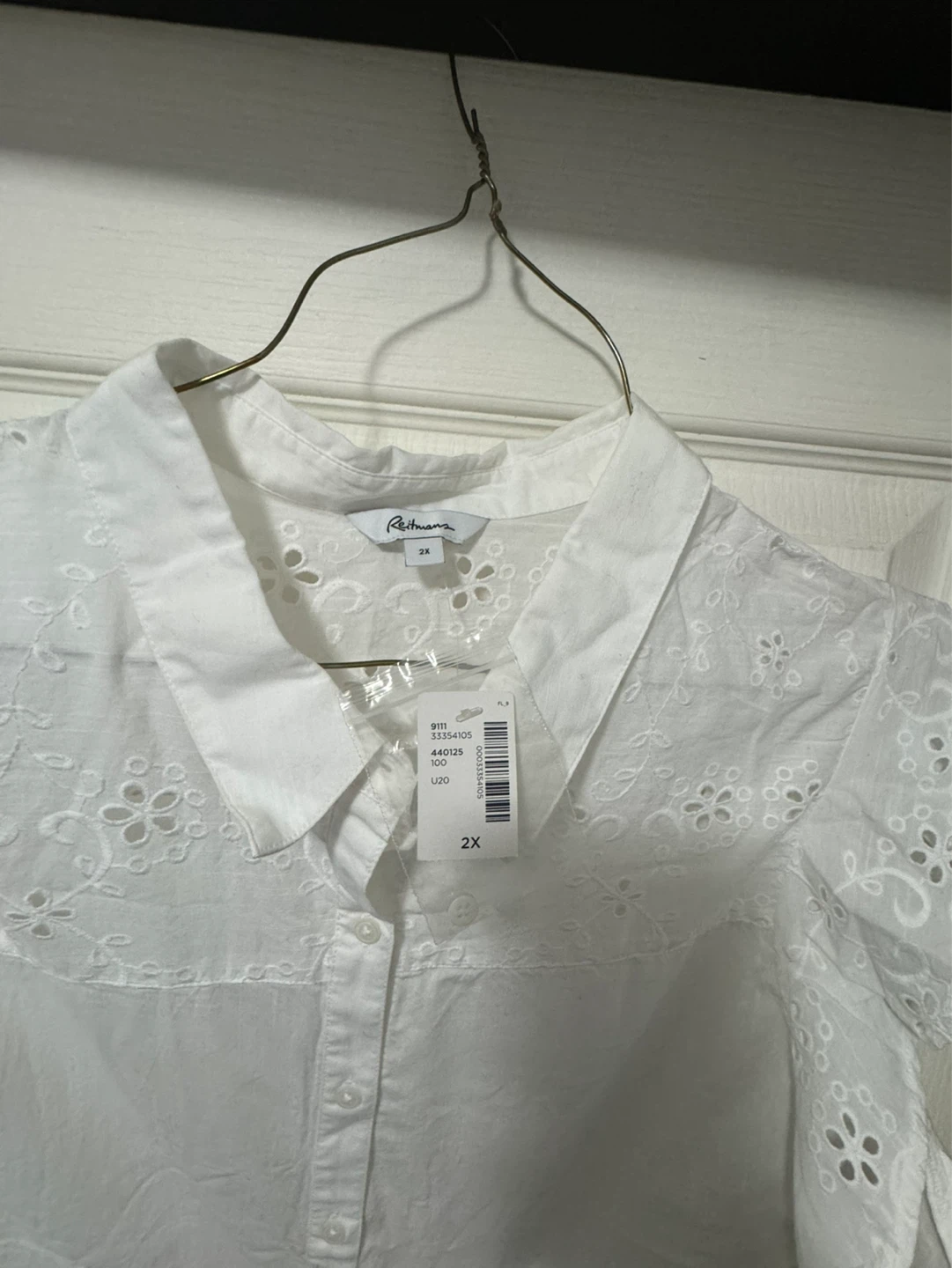 White Eyelet Tie-Front Blouse size 2x - photo 3