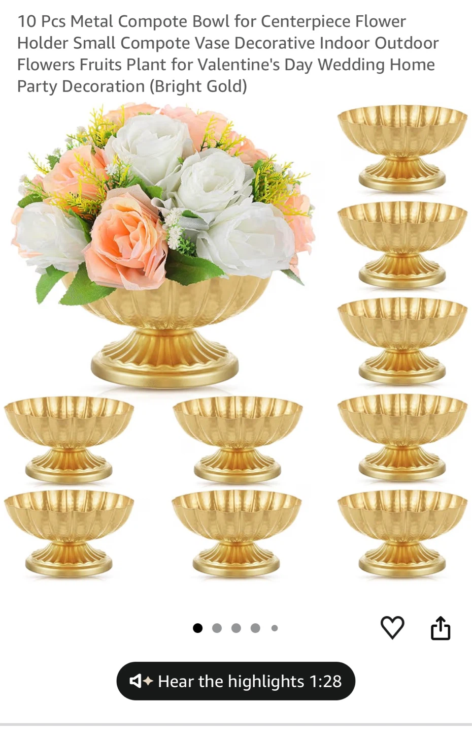 10 Metal Compote Bowls - Gold