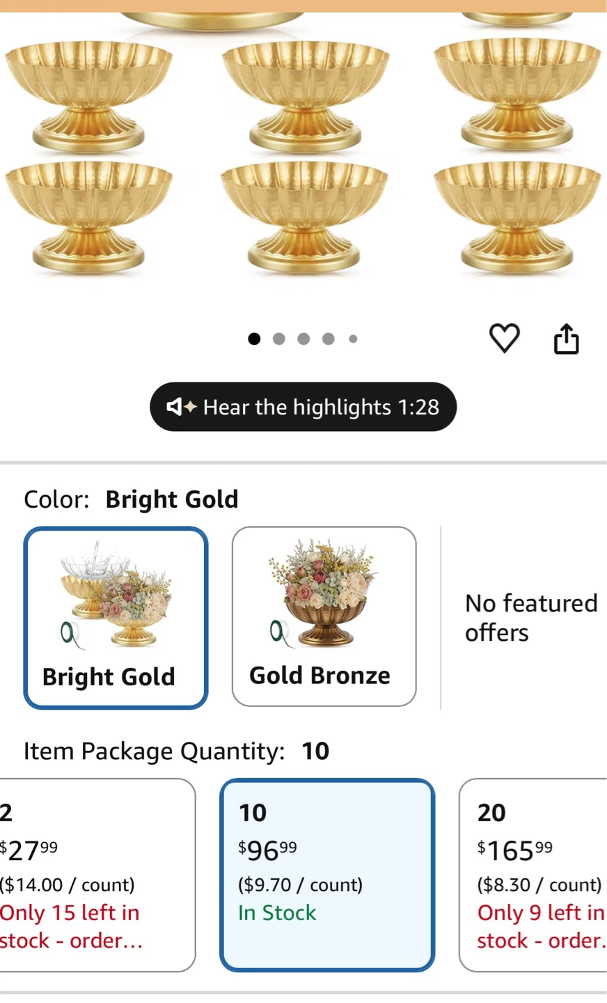 10 Metal Compote Bowls - Gold - photo 2