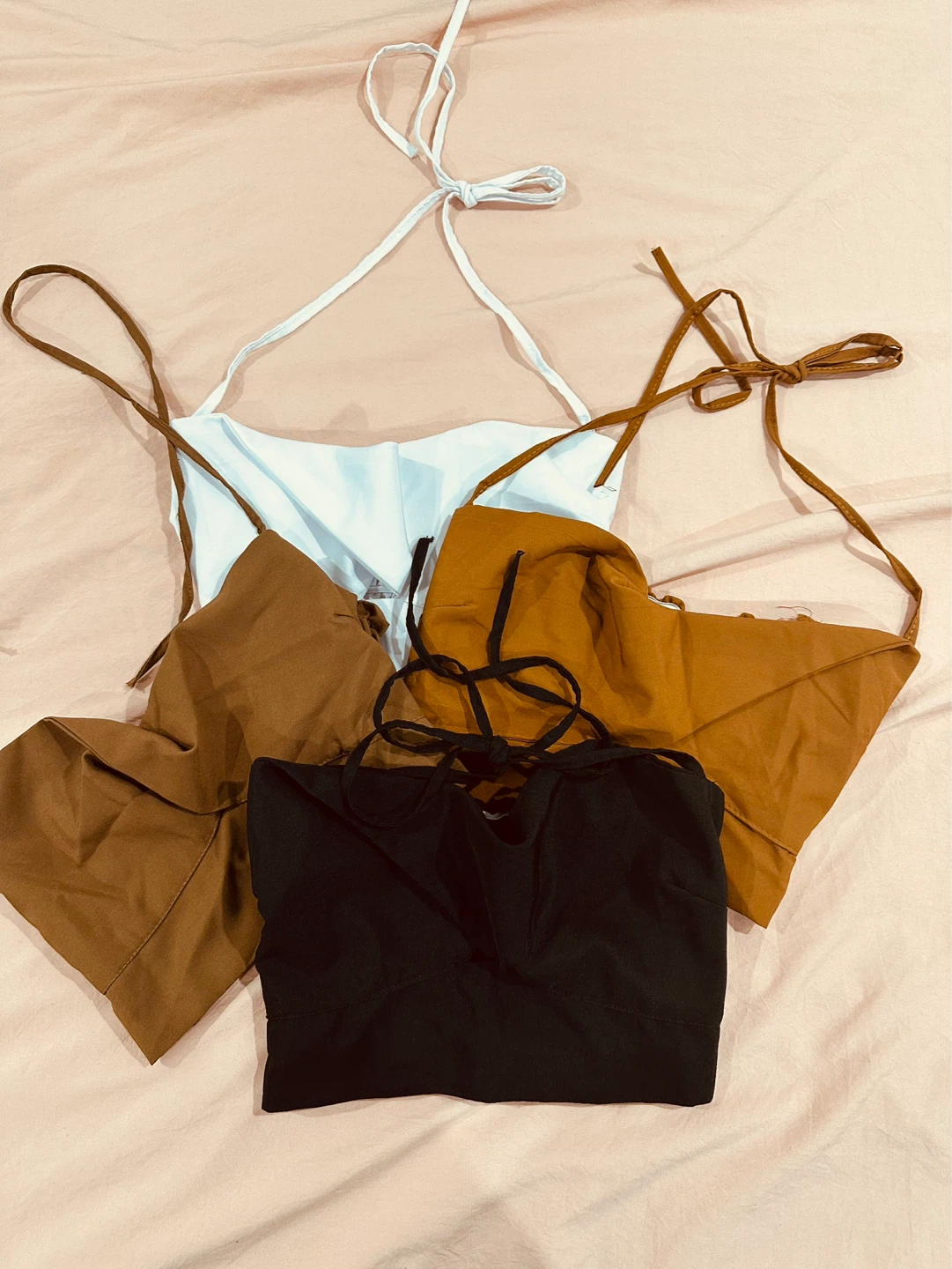 Assorted Halterneck Crop Tops - White, Black, Brown