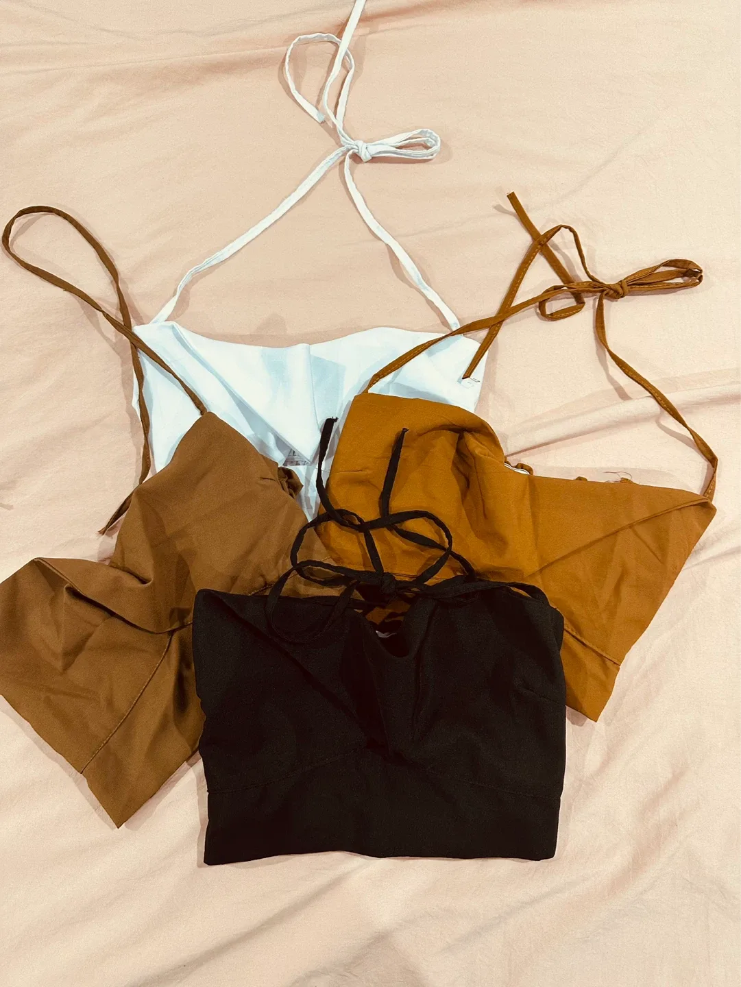 Assorted Halterneck Crop Tops - White, Black, Brown