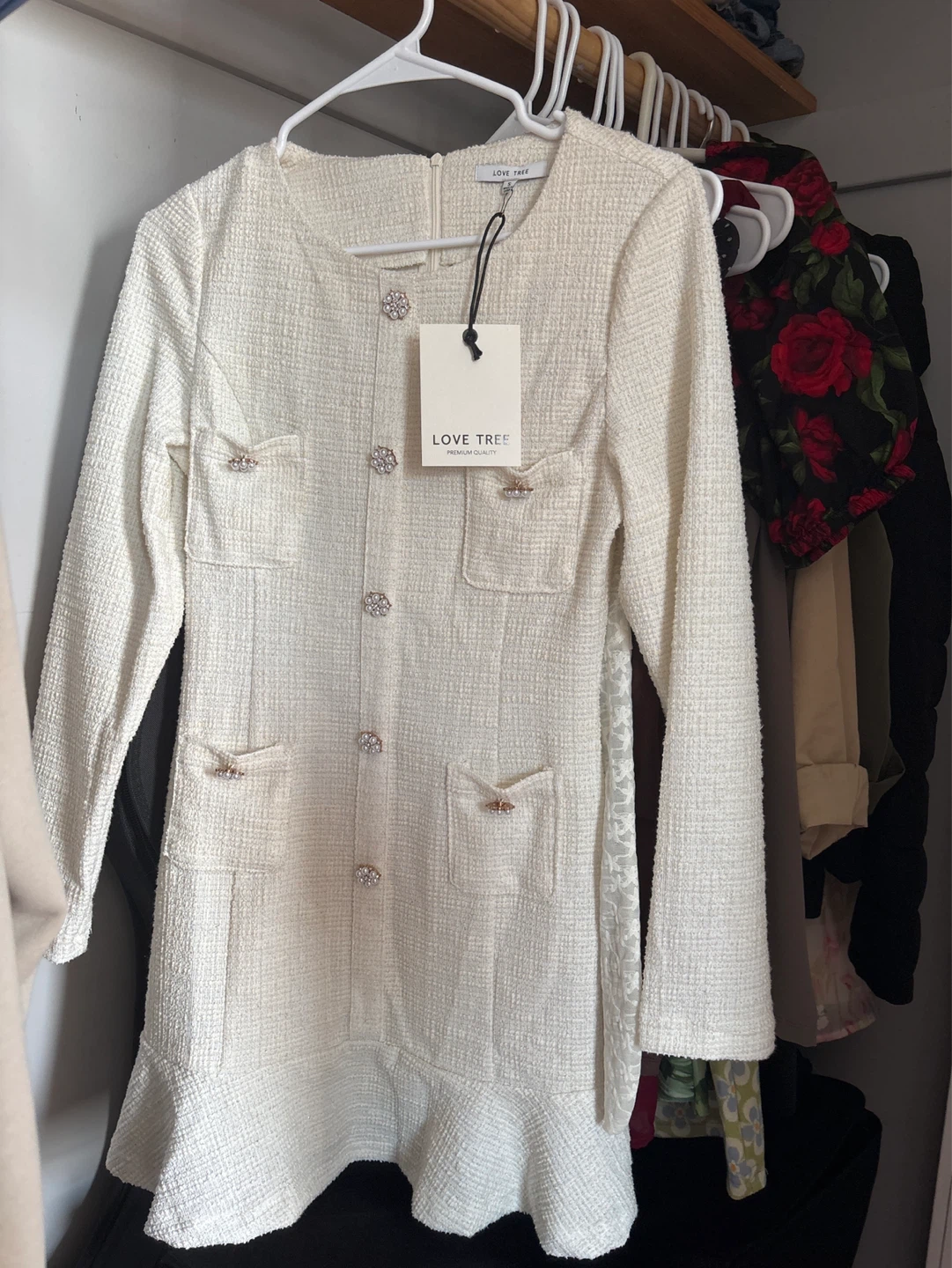 Love Tree White Textured Dress with Rhinestone Buttons - photo 2