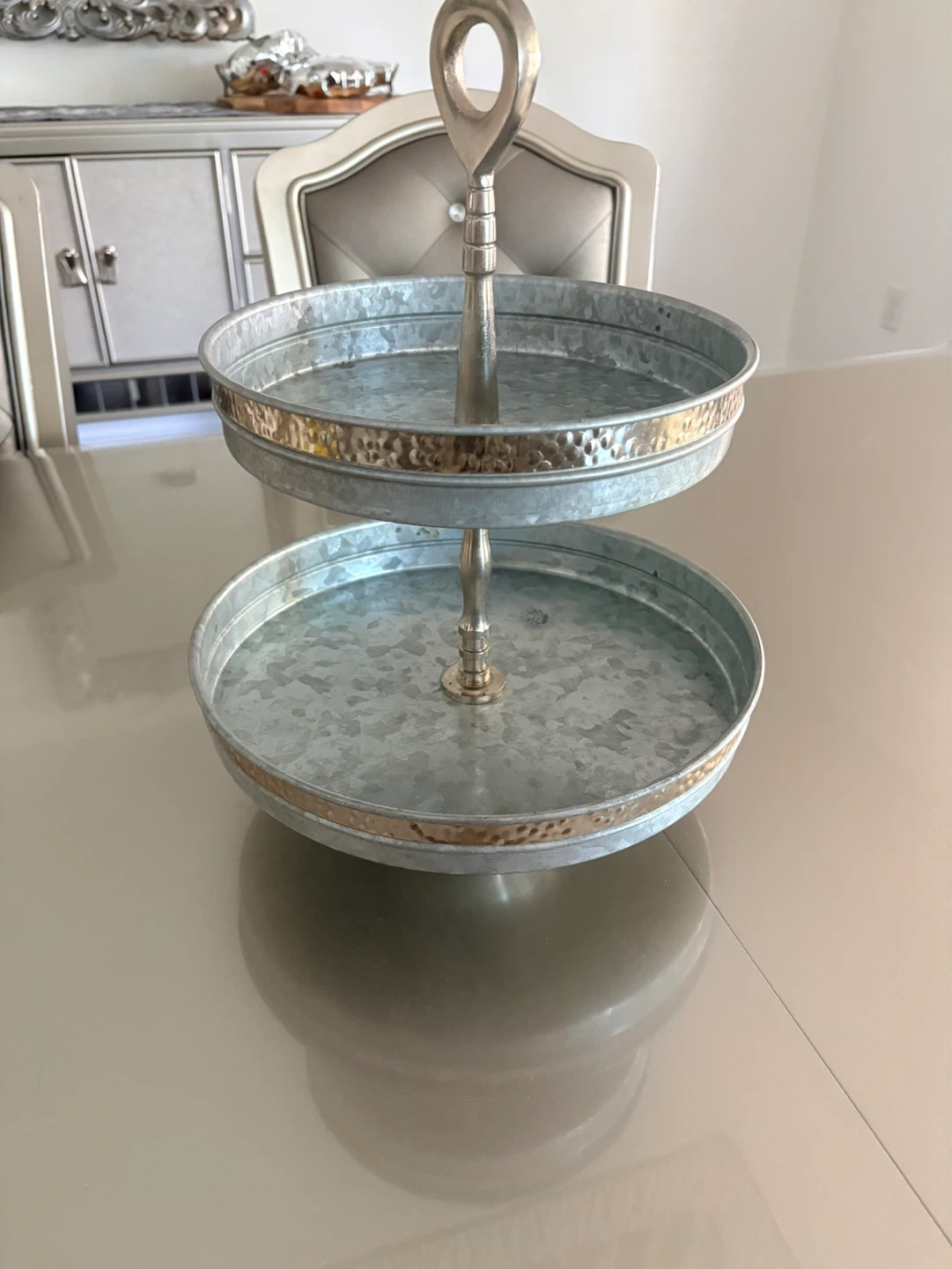 2-Tier Galvanized Metal Serving Stand