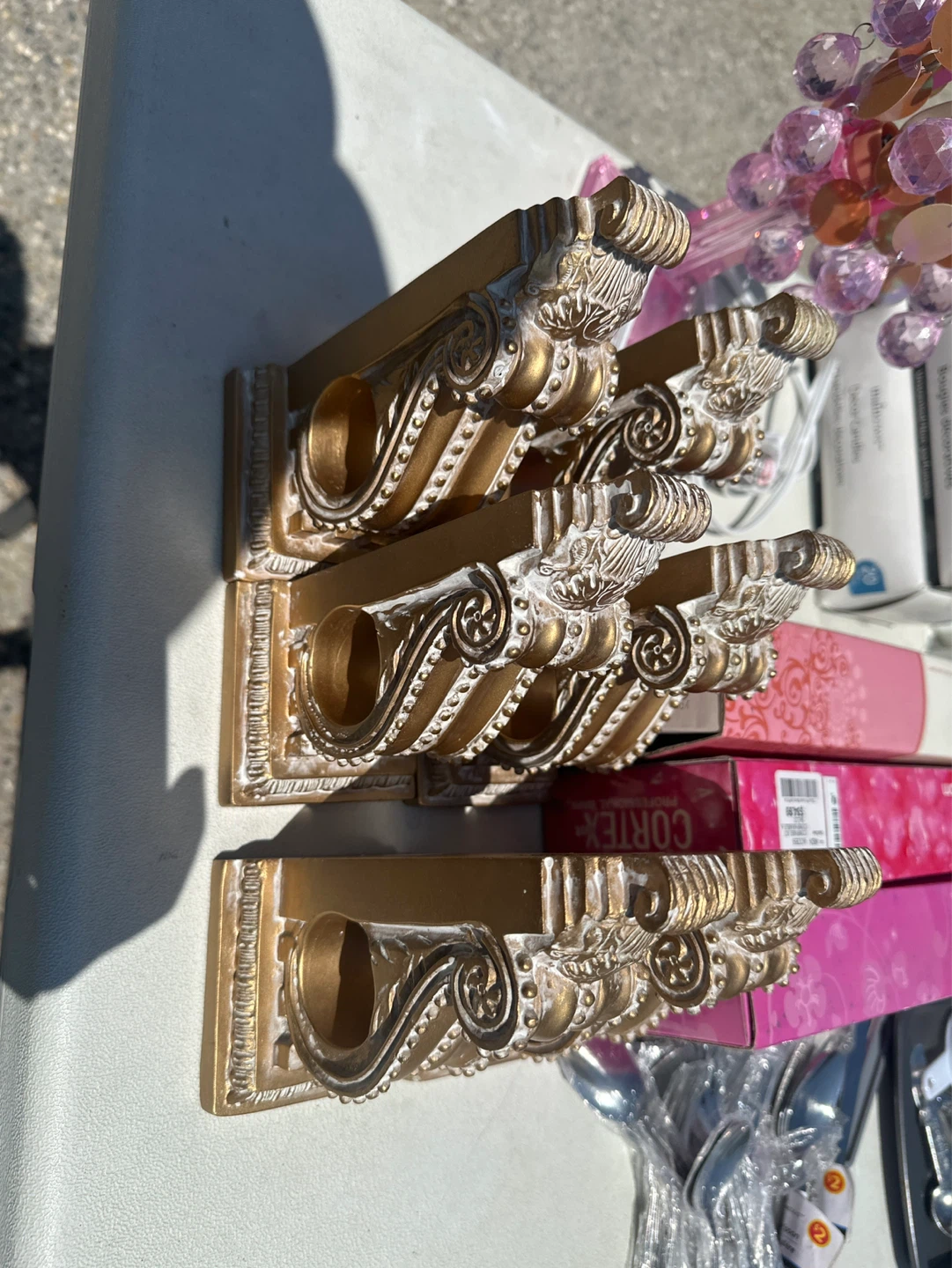 Set of 6 Decorative Gold and White Corbel Shelf Brackets