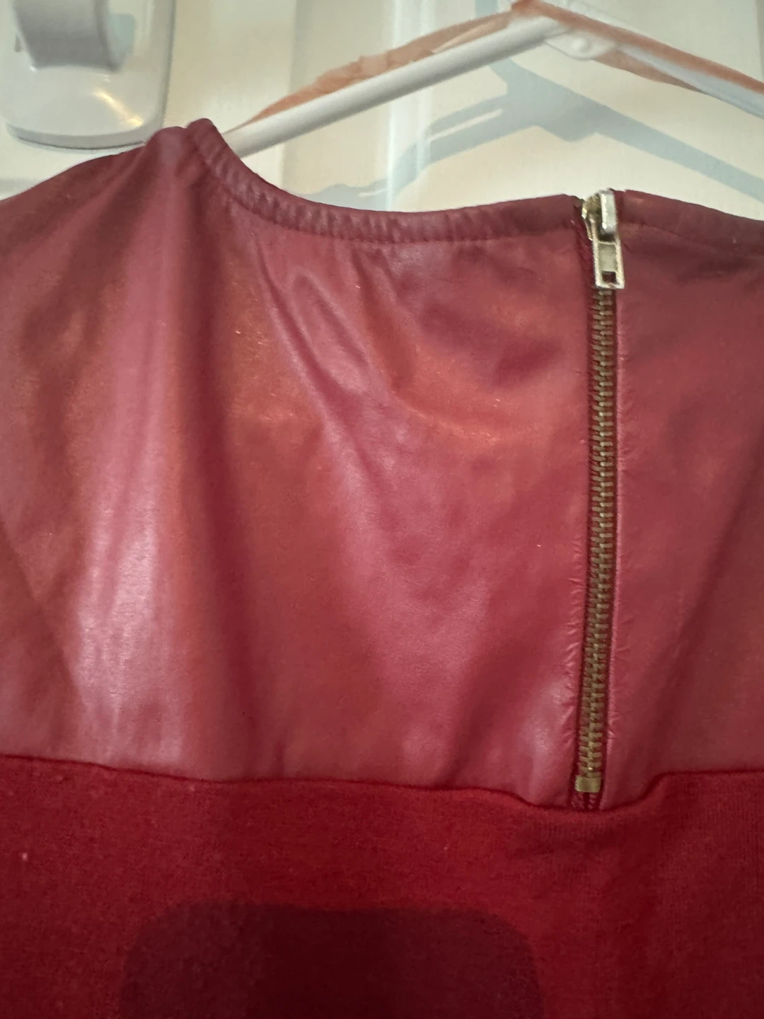 Defacto Burgundy Faux Leather & Cutout Long Sleeve Top Size L - photo 3