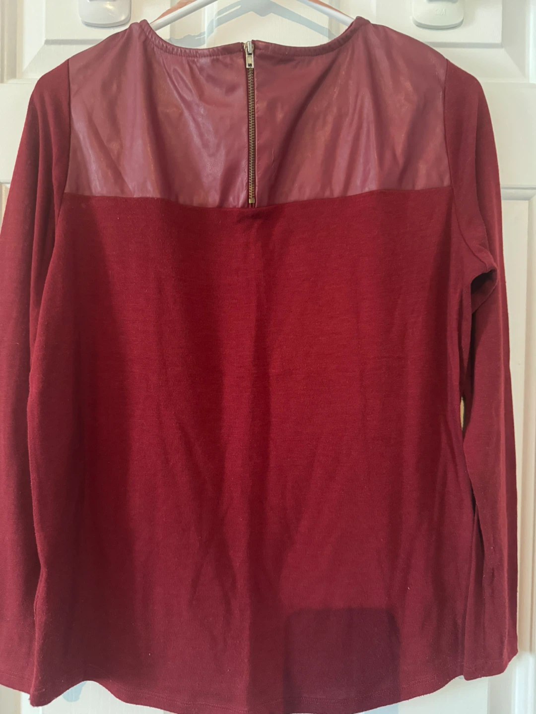 Defacto Burgundy Faux Leather & Cutout Long Sleeve Top Size L - photo 2