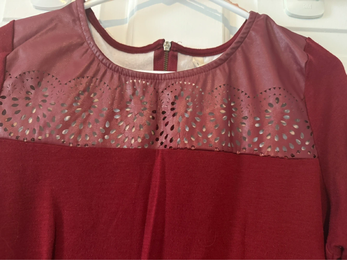 Defacto Burgundy Faux Leather & Cutout Long Sleeve Top Size L - photo 4