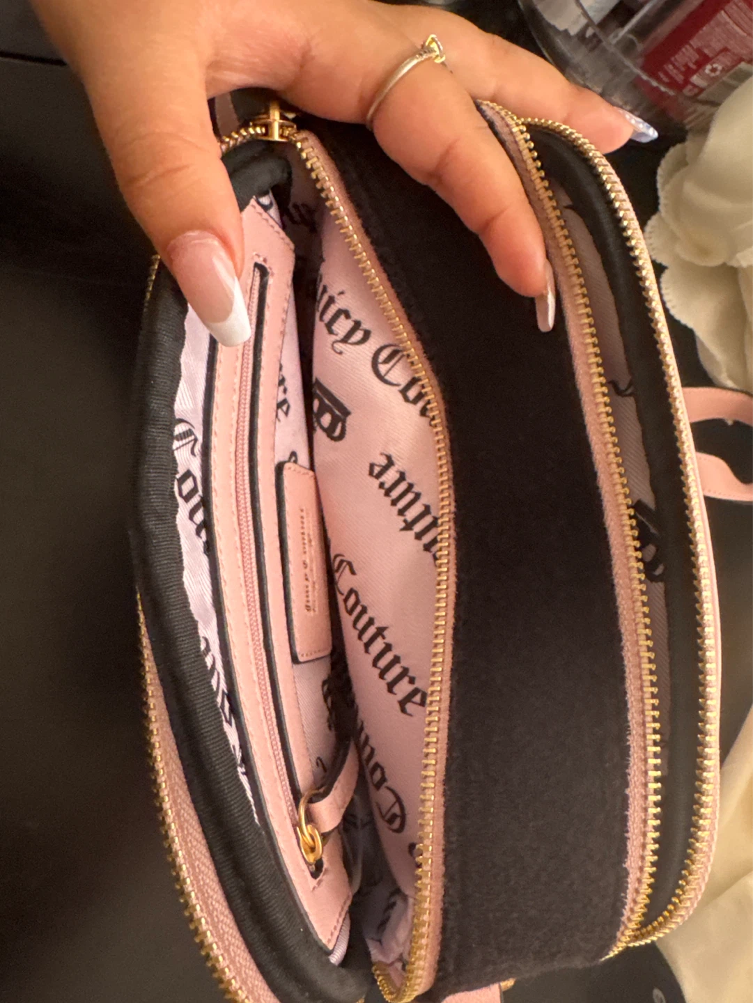 Juicy Couture Black & Pink Velour Mini Bag with Crown Logo - photo 2