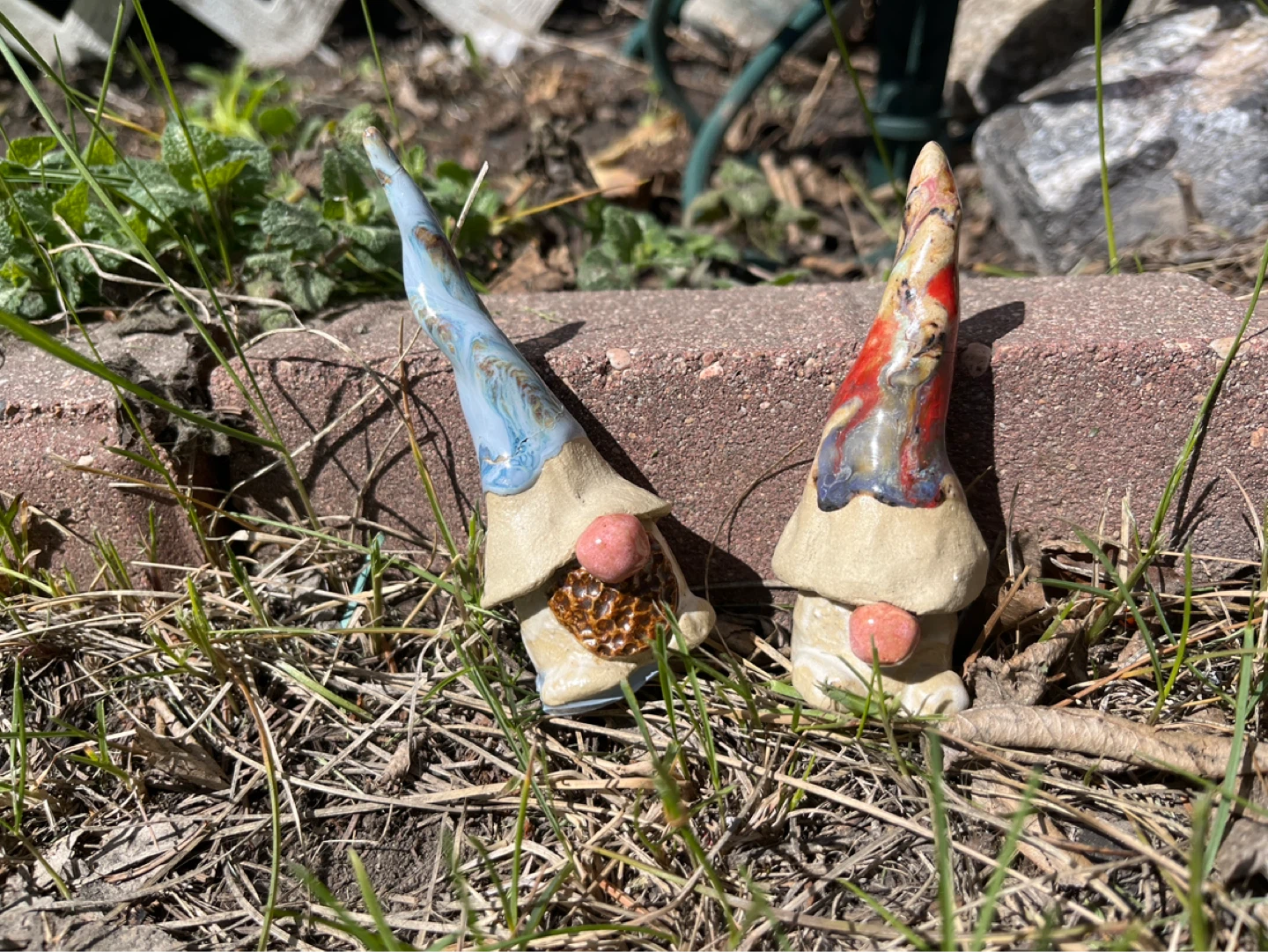 Handmade ceramic garden gnomes