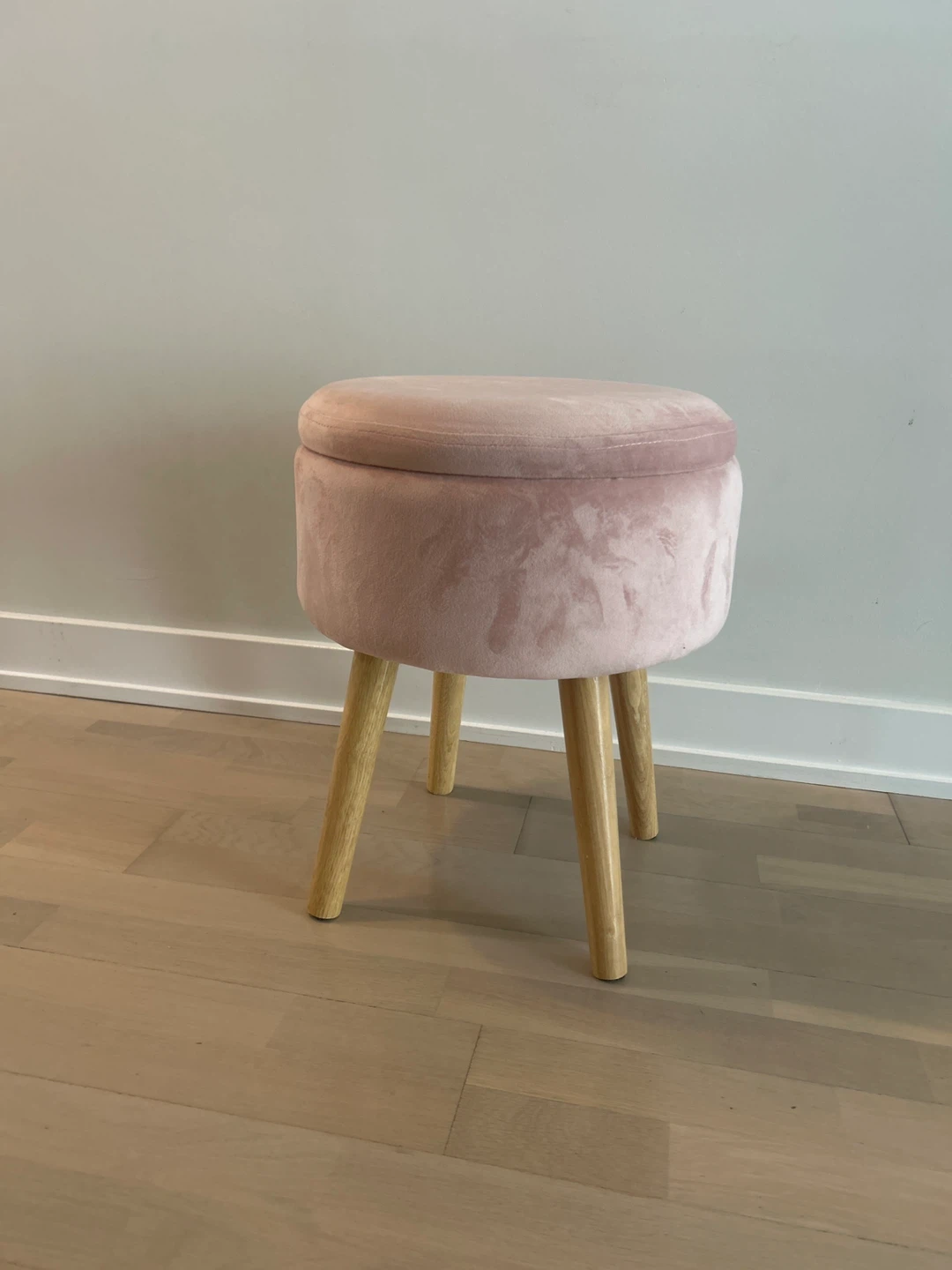 Pink Velvet Storage Ottoman with Wooden Lid