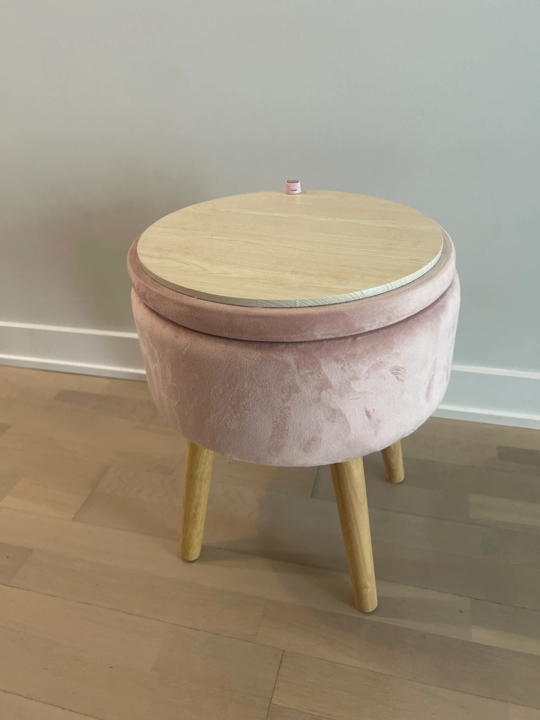 Pink Velvet Storage Ottoman with Wooden Lid - photo 2