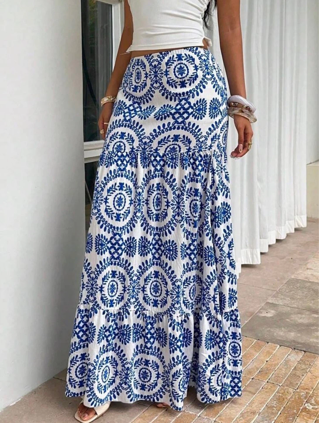 Blue and White Embroidered Maxi Skirt - photo 2