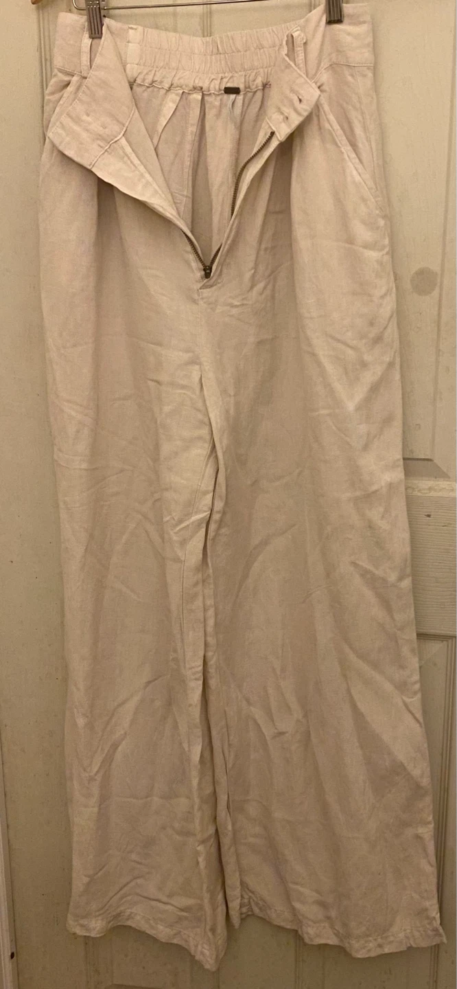 YFB Linen Blend Pants Tan Elastic Waist Wide Leg - photo 4