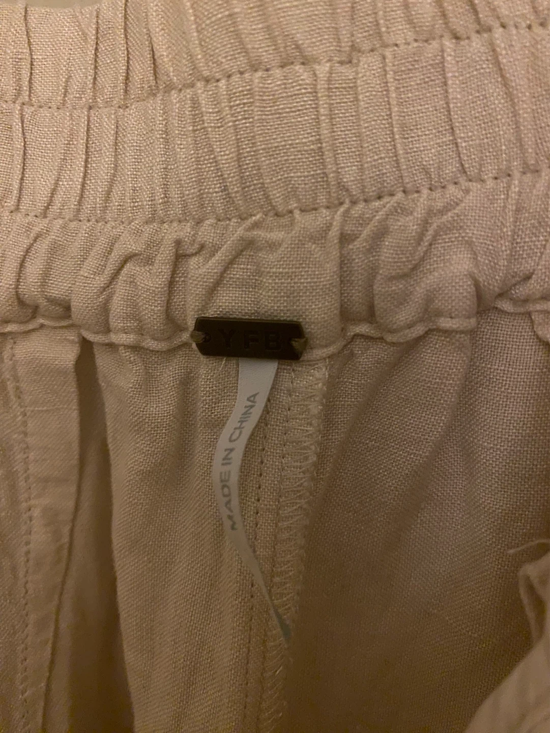 YFB Linen Blend Pants Tan Elastic Waist Wide Leg