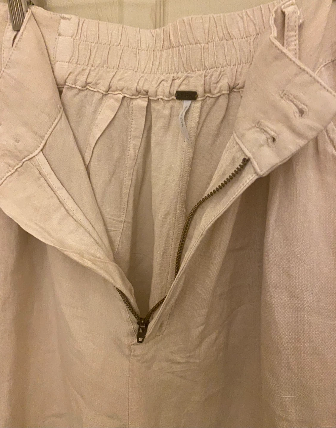 YFB Linen Blend Pants Tan Elastic Waist Wide Leg - photo 2