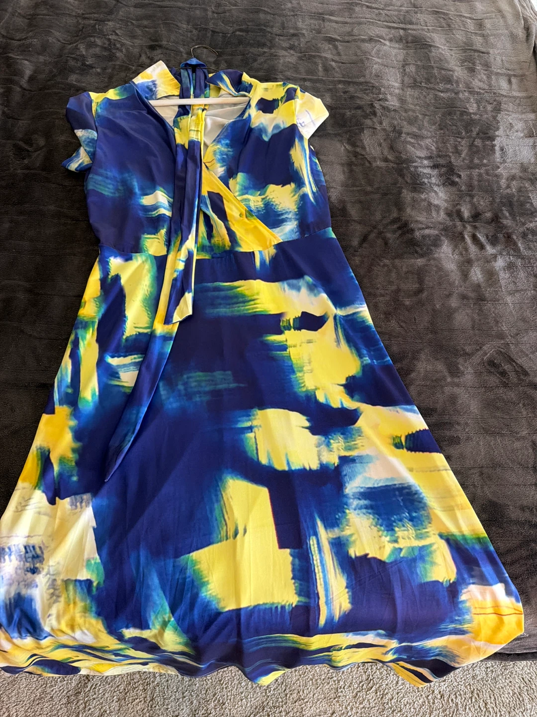 Blue and Yellow Abstract Print Dress