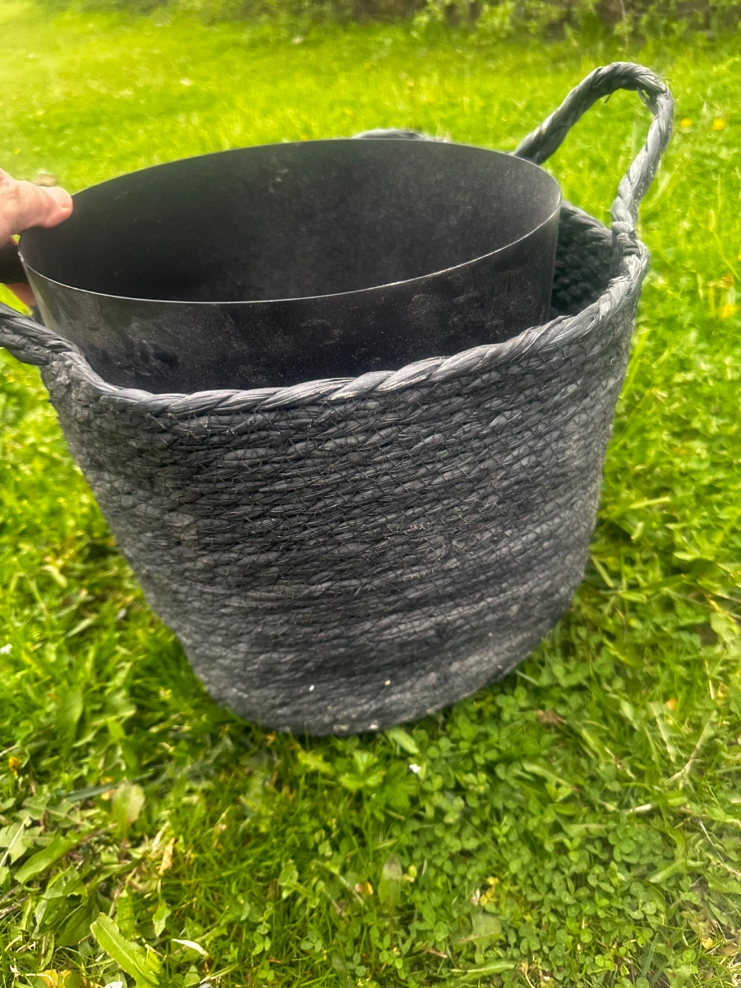 Black Woven Basket Planter and plants - photo 2