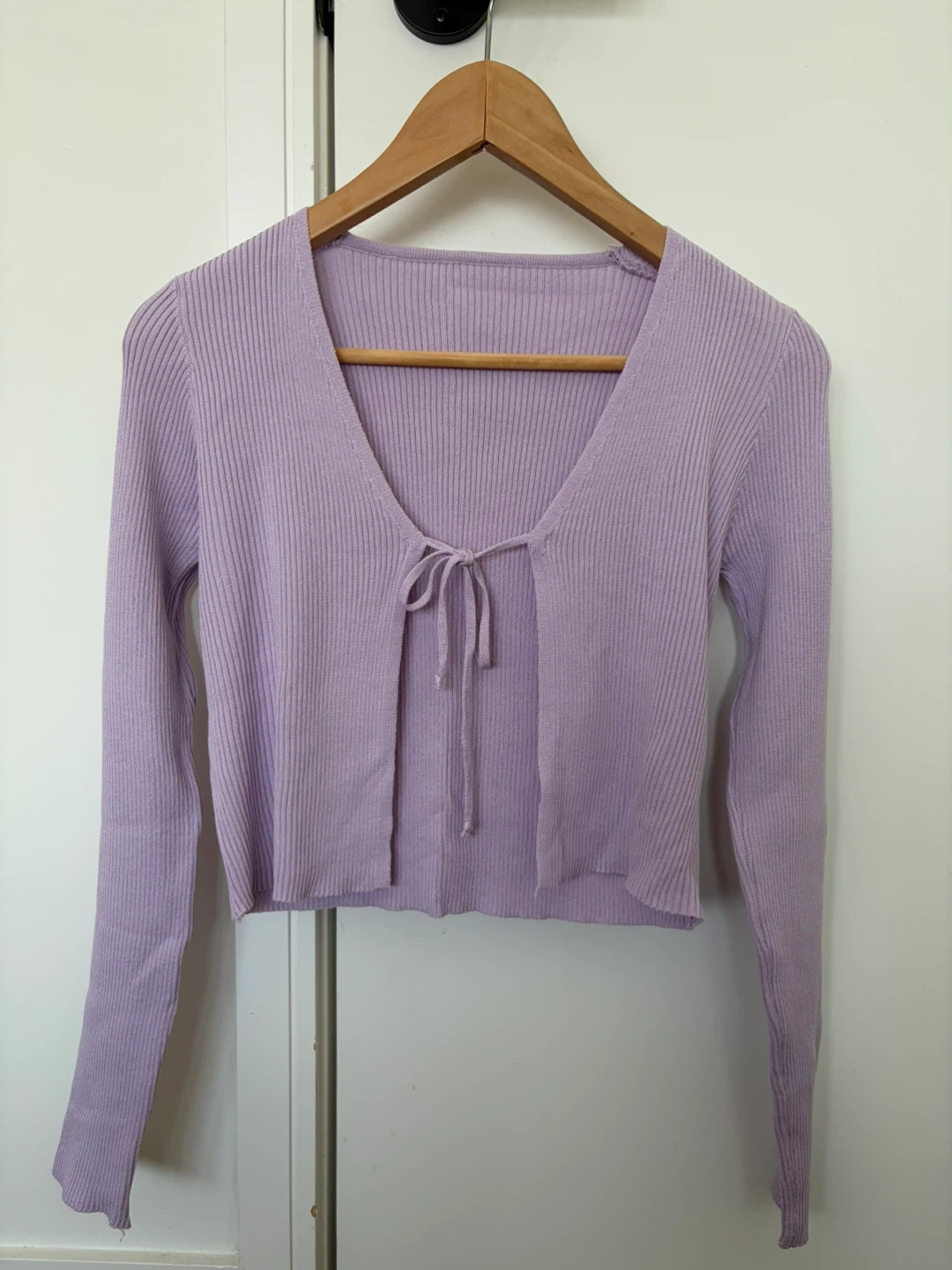 Lilac Ribbed Knit Tie Front Cardigan