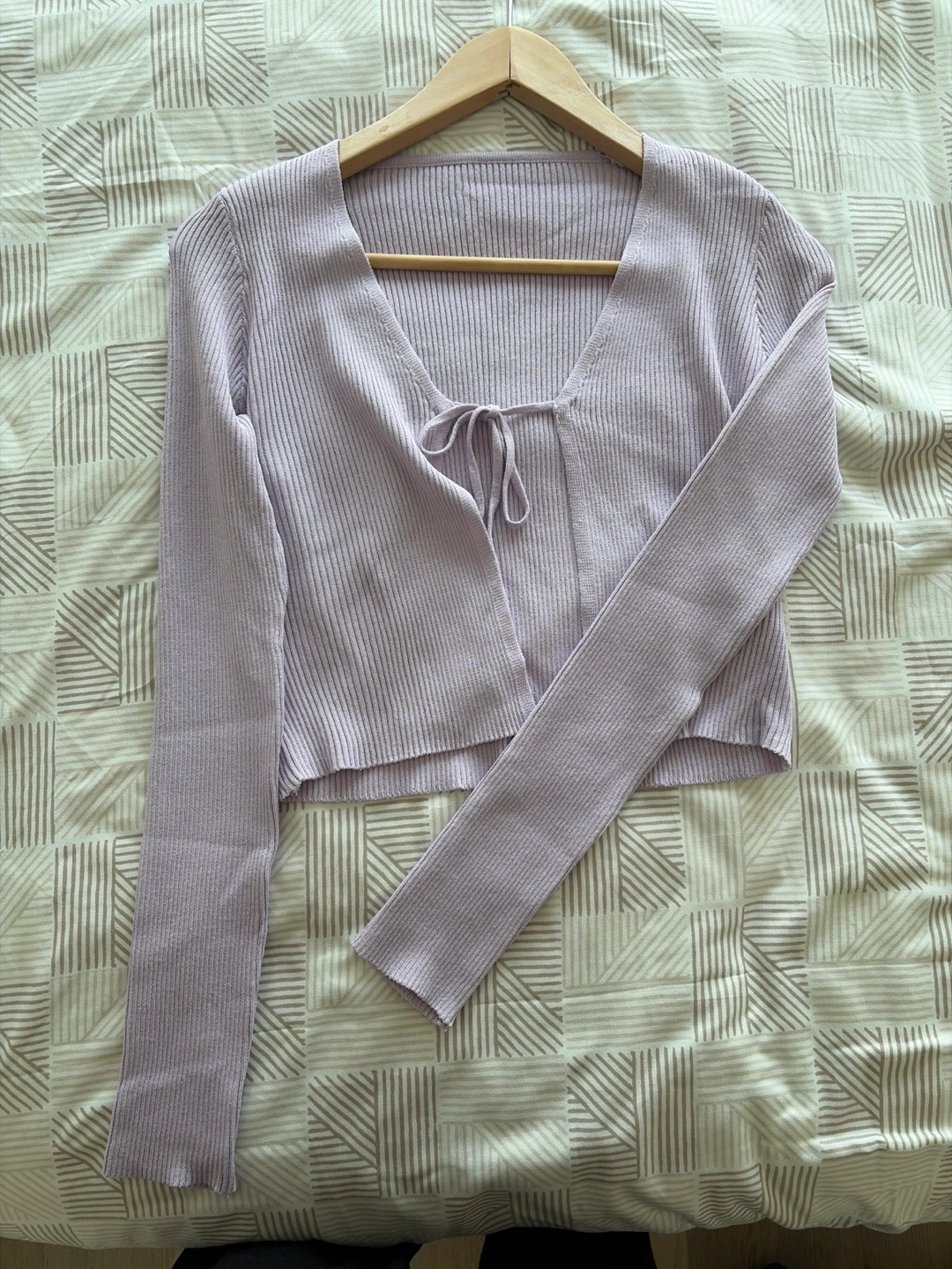 Lilac Ribbed Knit Tie Front Cardigan - photo 2