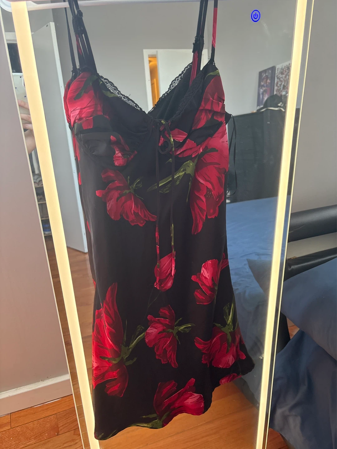 Black floral lace trim cami slip dress - photo 2
