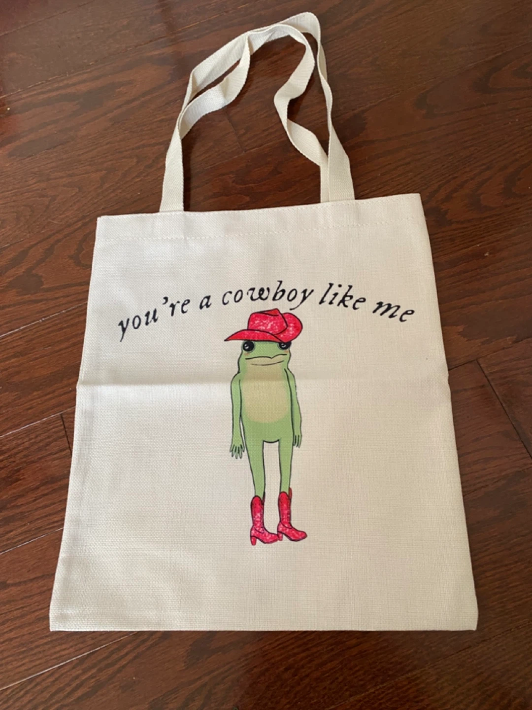 Canvas Tote Bag with Frog Cowboy Graphic