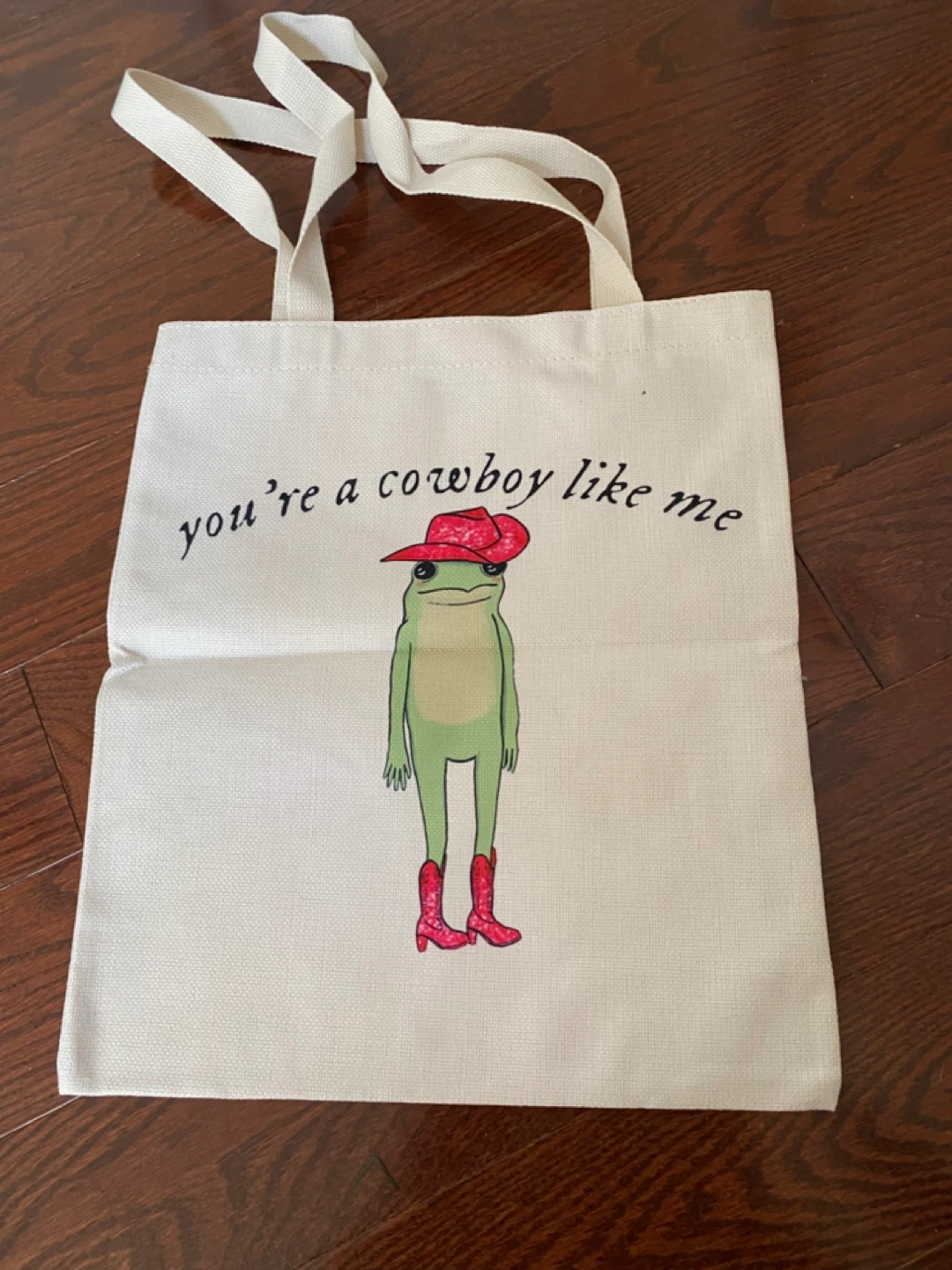 Canvas Tote Bag with Frog Cowboy Graphic - photo 2